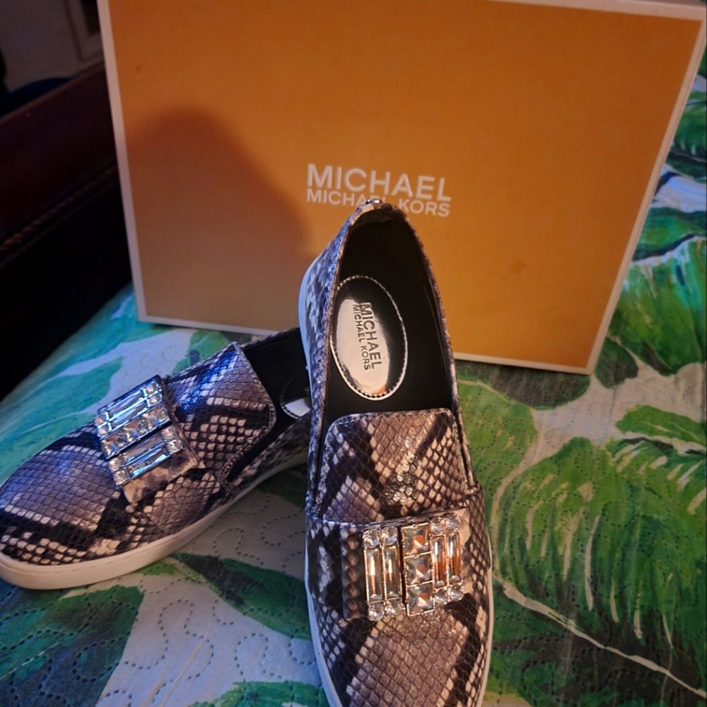 Michael Kors size 7 snake skin slip ons